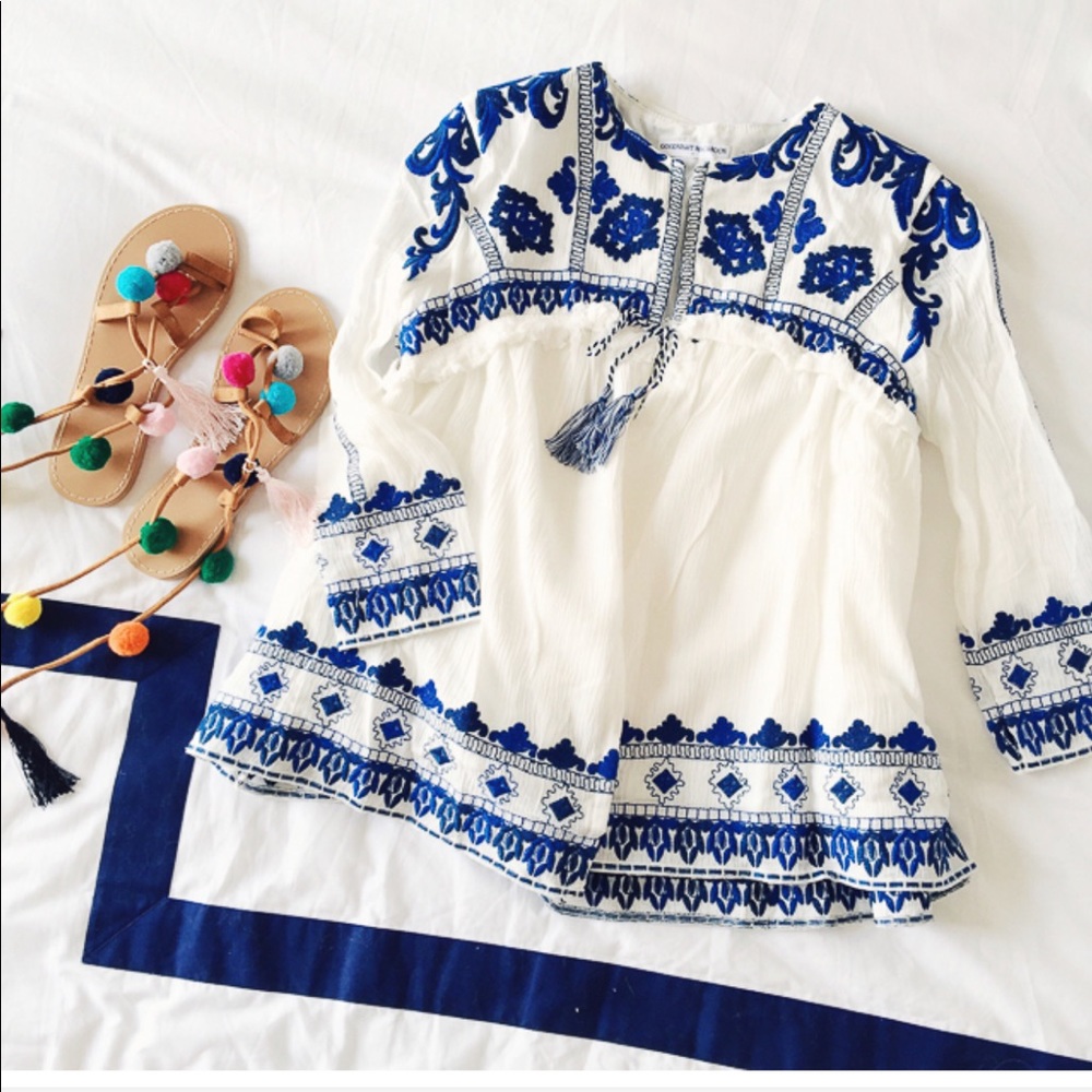 Embroidered white and blue top